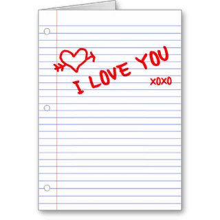 i love you  notebook paper greeting cards