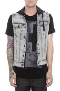 Rude Grey Denim Hooded Vest Size  Large at  Mens Clothing store