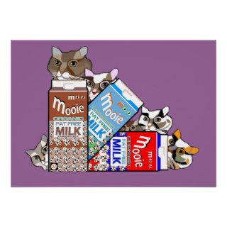 Funny Kitten Cats Milk Art Kids Room Poster Gift
