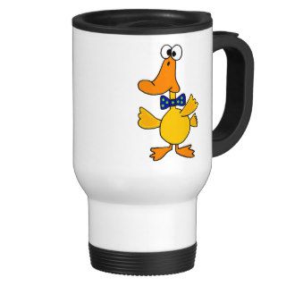VV  Funny Duck in a Blue Polka Dot Bow Tie Cartoon Mugs