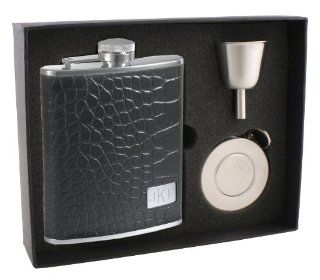 Visol "Beau Monde" Black Leather and Crocodile Finish Stellar Flask Gift Set, 6 Ounce Alcohol And Spirits Flasks Kitchen & Dining