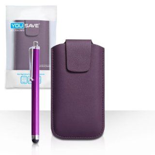 Nokia Asha 502 Case Purple Lichee Leather Pouch Cover With Stylus Pen Cell Phones & Accessories