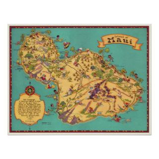 Vintage Map of the Island of Maui Poster