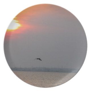 Bird Flying across the Ocean during Sunset Dinner Plates