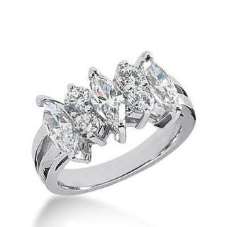 Diamond Wedding Ring 3 Marquise Cut 0.50 ct 4 Round Stones 0.15 ct Total 2.10 ctw. 502 WR2036 Wedding Bands Wholesale Jewelry