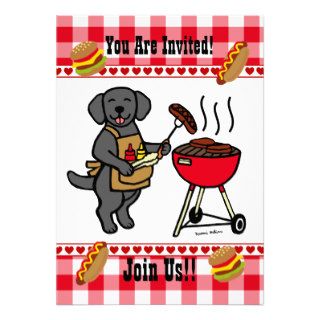 BBQ Party Black Labrador Cartoon Personalized Invites