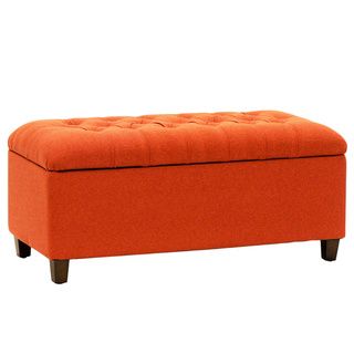 Kinfine Orange red Linen Tufted Storage Bench Benches