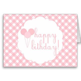 Pink Gingham Party Balloons Happy Birthday Card