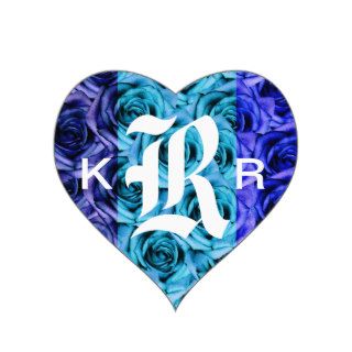 Monogram Letter R Blue Roses Sticker
