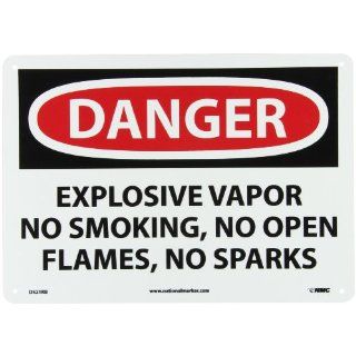 NMC D521RB OSHA Sign, Legend "DANGER   EXPLOSIVE VAPOR NO SMOKING NO OPEN FLAMES NO SPARKS", 14" Length x 10" Height, Rigid Plastic, Black/Red on White