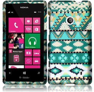 For Nokia Lumia 521 Hard Design Snap On Cover Case Mint Green Aztec Tribal Accessory Cell Phones & Accessories