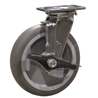 8 Inch TPR Swivel Caster with Brake   8" x 2" Thermoplastic Rubber Tread Wheel   600 Lb Capacity