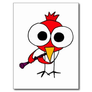 XX  Cardinal Bird Playing Clarinet Cartoon Postcards