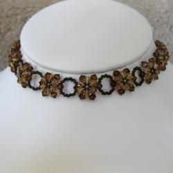 Stainless Steel Crystal Brown Sun Flower Choker (USA) Necklaces