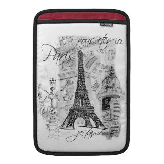 Collage negro y blanco de la torre Eiffel de París Fundas MacBook de