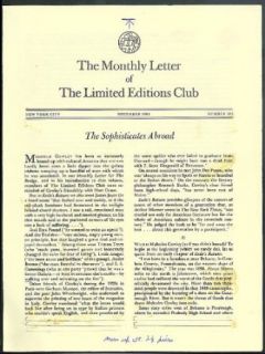 Limited Editions Club Newsletter #523 Cowley Exile's Return editor's proof 1981 Entertainment Collectibles