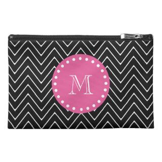 Hot Pink, Black and White Chevron  Your Monogram Travel Accessory Bags