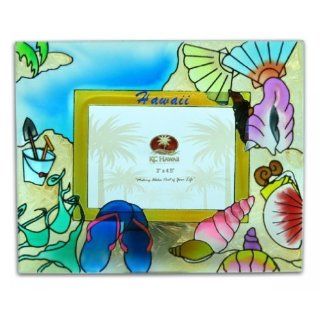 Hawaiian Hand Painted Stained Glass Photo Frame Seashells Holds 3 x 4.5 Inch Picture   Single Frames