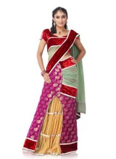 IndusDiva Women's Multicolor Velvet Lehenga Saree World Apparel Clothing