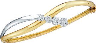 14K Yellow Gold 0.50CT Round Cut Diamond Flower Bangle Bangle Bracelets Jewelry