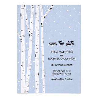 Birch Tree and Snow Save the Date Personalized Announcements