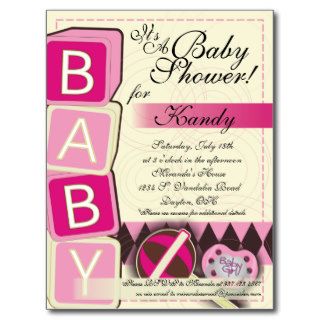 B A B Y Baby Girl Shower Invitation Postcards