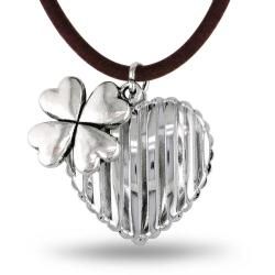 Miadora White Brass Cord Hanging Flower Charm Heart Necklace Miadora Fashion Necklaces