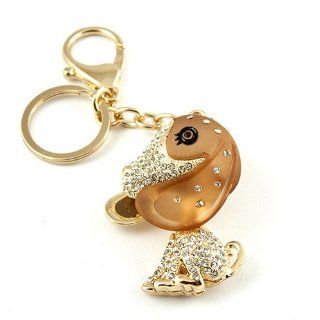 Sommet Gold Tone Rhinestone Amber Puppy Dog Design Hook Clip Keychain Keyring Charm Jewelry