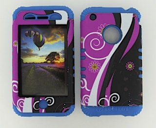Case Cover Hybrid Rubber Hard Blue Skin+Magenta Black Snap For Apple iPhone 3G S Cell Phones & Accessories