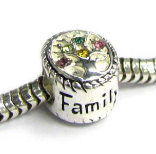 .925 Sterling Silver Family Tree Of Love Pink Rose Yellow Green Bead Charm For European Charm Bracelets Jewelry