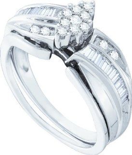 Wedding Ring Set 0.40CTW ROUND BAGGUETTE DIAMOND LADIES CLUSTER BRIDAL SET 10KT White Gold Jewelry