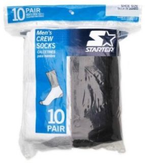Starter Men's Crew Socks 10 Pairs White/Black   Big and Tall (12W 15) Clothing