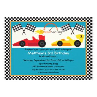 Yellow and Red Race Car Birthday Party Custom Invitation