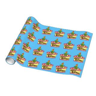 happy birthday cake frog wrapping paper
