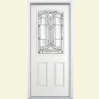 Masonite Chatham Camber Top Half Lite Primed Smooth Fiberglass Entry Door with Brickmold 46880