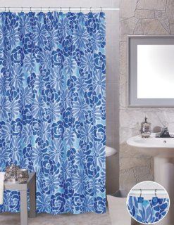 Modern Blue Flowers Bathroom Shower Curtain with Matching Rings SIE45Blue  