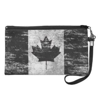 Scuffed and Worn Canadian Flag, black Wristlet Purses