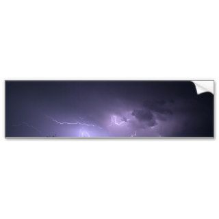 Lightning storm on purple sky bumper stickers