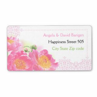 Pink peony flowers and lace wedding shipping label