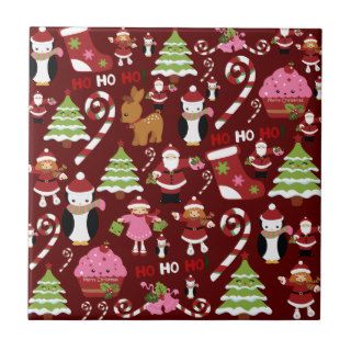 Cute Merry Christmas Xmas Holiday Pattern Tile
