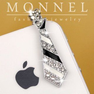 ip532 Luxury Crystal Tie Anti Dust Plug Cover Charm For iPhone Android 3.5mm Cell Phones & Accessories