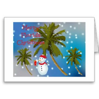 Merry Florida Christmas, snowman & palm trees Cards