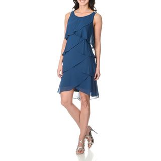 S.L. Fashions Women's Night Blue Asymmetrical Tiered Dress S.L. Fashions Evening & Formal Dresses