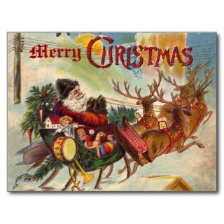 Vintage Santa Claus Reindeer Sleigh postcard