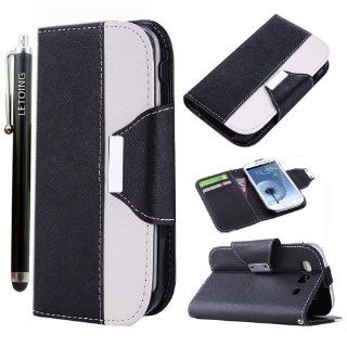 LETOiNG 93PJ69E Wallet Leather Carrying Case Cover With Credit ID Card Slots/ Money Pockets For Samsung Galaxy S3/i9300 Black+White Cell Phones & Accessories