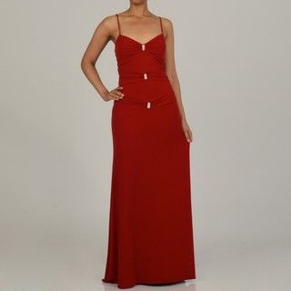 Issue New York Women's Red V neck Spaghetti Strap Open Back Evening Dress ISSUE Evening & Formal Dresses