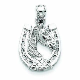 Genuine 14K Yellow Gold White Gold Horse Head In Horseshoe Pendant 2.2 Grams Of Gold Jewelry