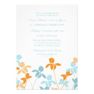 Teal Orange Floral Rehearsal Dinner Party Personalized Invitation