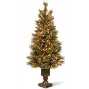 Martha Stewart Living 4.5 ft. Pre Lit Sparkling Pine Potted Artificial Christmas Tree with Pinecones and Clear Lights GB1 329 45