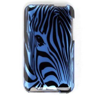 Premium Designer Hard Crystal Snap on Case for Apple iPod Touch 2, 3, 3rd Generation 8GB, 32GB, 64GB   Cool Safari Blue Zebra Full Face Print   Players & Accessories